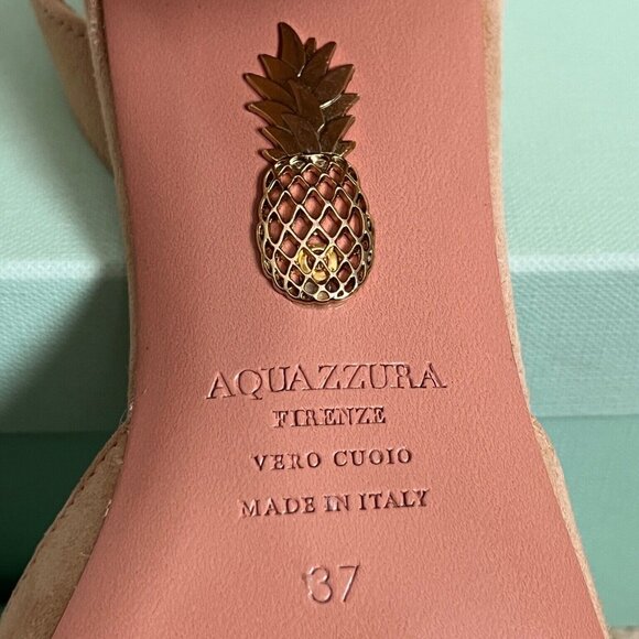 Aquazzura Talita Beige New Nude Suede Block Heel Slingback Pumps - Picture 14 of 14